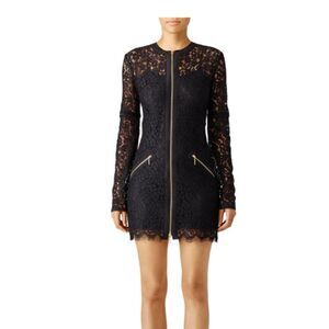 Rachel Zoe Black Lace Zip Dress Gold Zippers Pockets EXTERIOR Lace Only Size 4